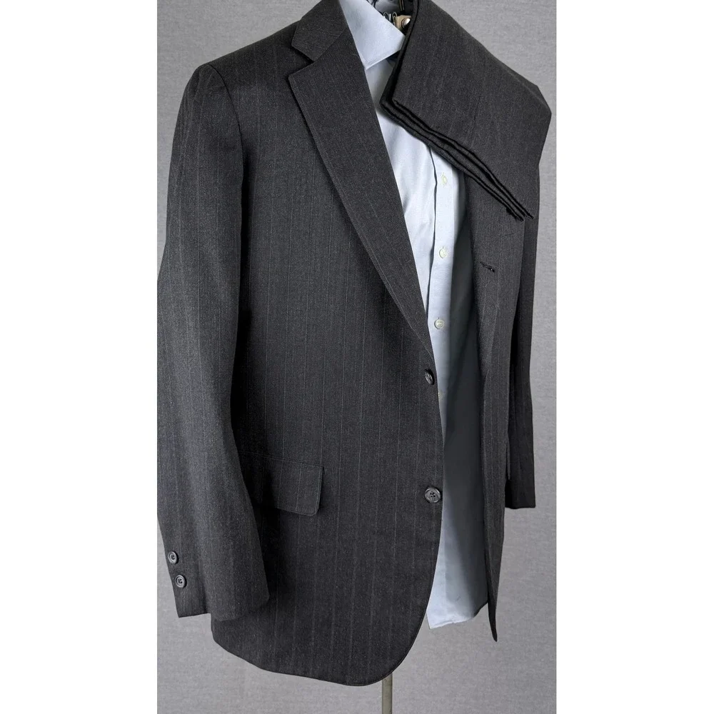 Brooks Brothers Golden Fleece Mens 40x28 Vintage 2pc Suit Charcoal Pinstripe USA